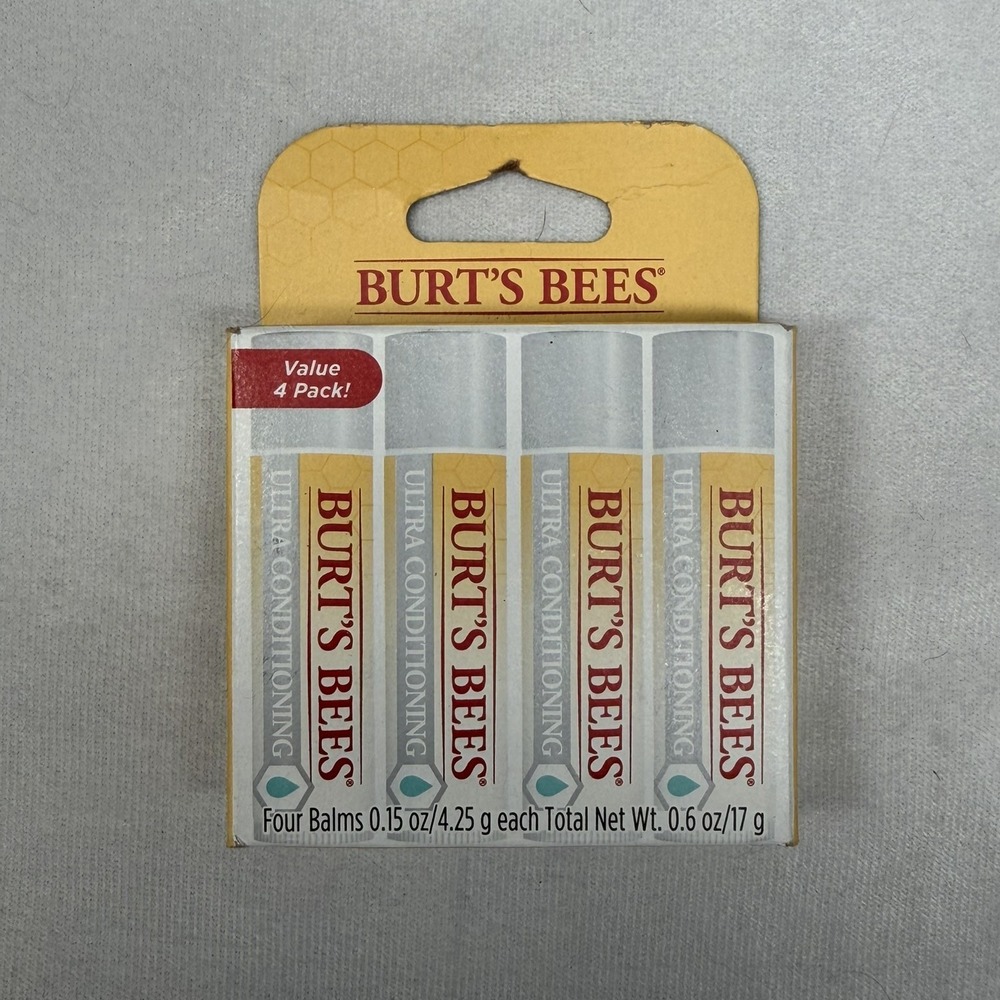 Burt's Bees Ultra Conditioning Lip Balm 4 Pack Moisturizing 100% Natural 0.6 oz